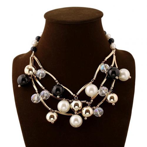 Collar multicapa de perla de imitación cadena multicapa para mujer, accesorios de ropa llamativa, color blanco y negro: 3