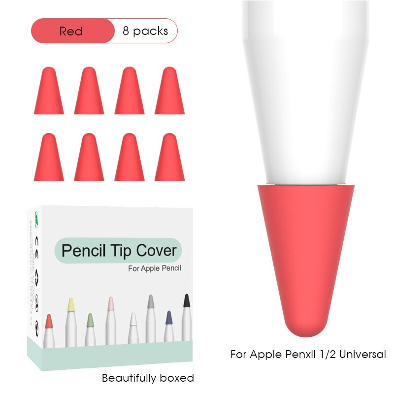 8 stk beskyttelsesetui til æbleblyant 1 2st pen pen stylus penpoint cover blød silikone beskyttelsesetui til æble blyant 2 tip: Rød