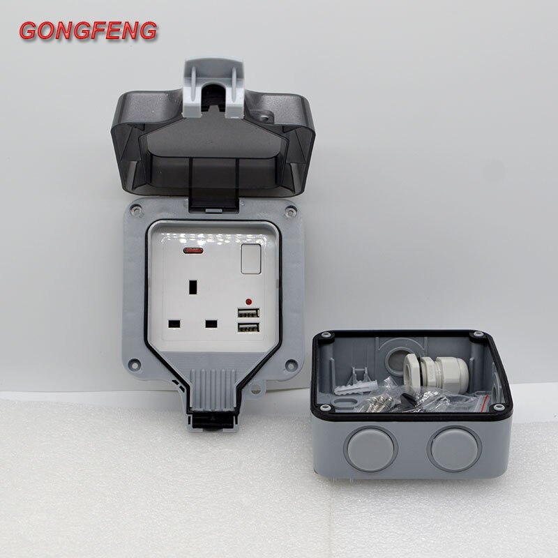 Outdoor Waterproof 5V 2100mA USB Socket Wall Plug UK Standard 250V 13A Power Supply Jack Special