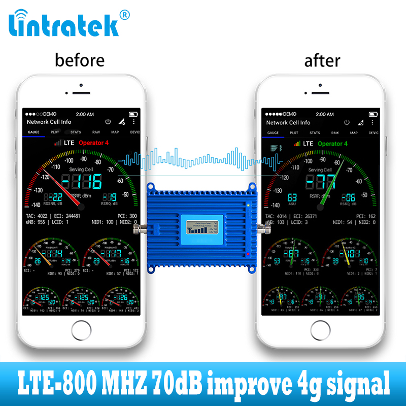 Lintratek LTE 800 mhz amplificateur de signal de téléphone portable 4G 800 mhz répéteur de signal cellulaire booster bande 20 4g réseau internet