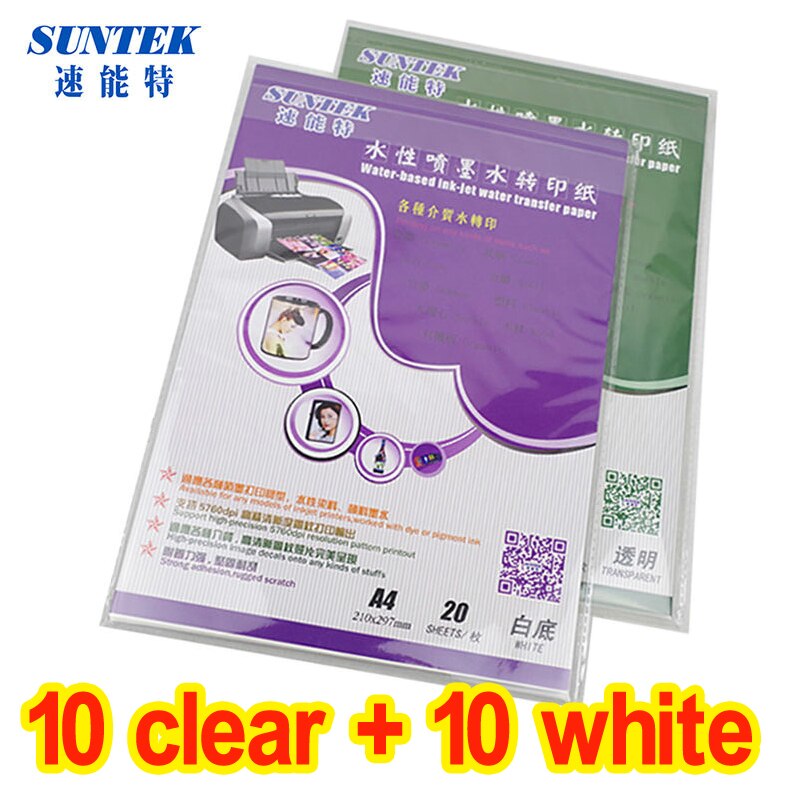 A4 Inkjet Clear White Water Slide Transfer Decal Papier (10 vellen clear + 10 vellen wit) Nail Stickers
