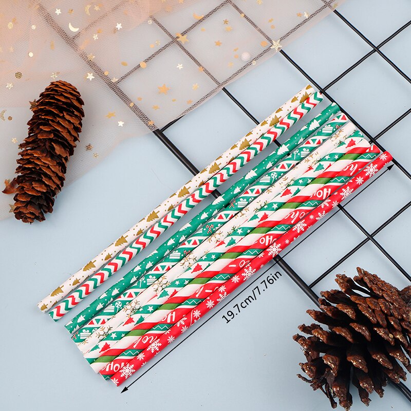 Christmas Paper Straws Snowflake Drinking Straw Merry Christmas Decorations For Home Xmas Year Party Supplies
