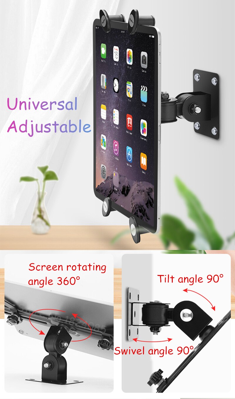 Wall Mount Tablet Stand Screen 360° Rotating, Tablets Holder Tilt Angle 90° Support 7-13 inch Tablet PC