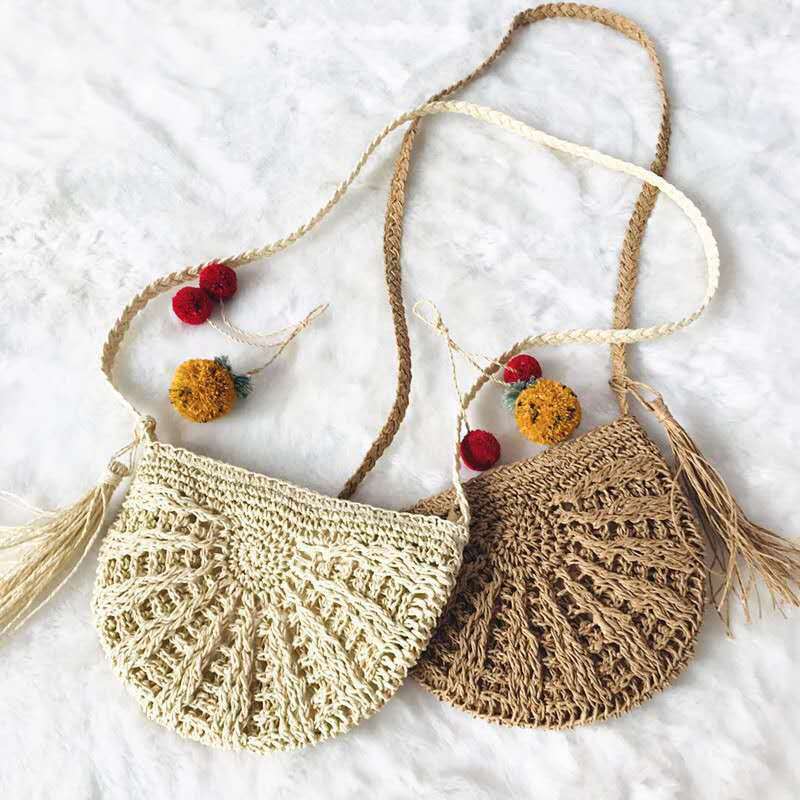 3 de las mujeres bolsa de paja de mimbre tejido bolso verano playa bolsas de vacaciones de playa Casual hecho a mano monederos
