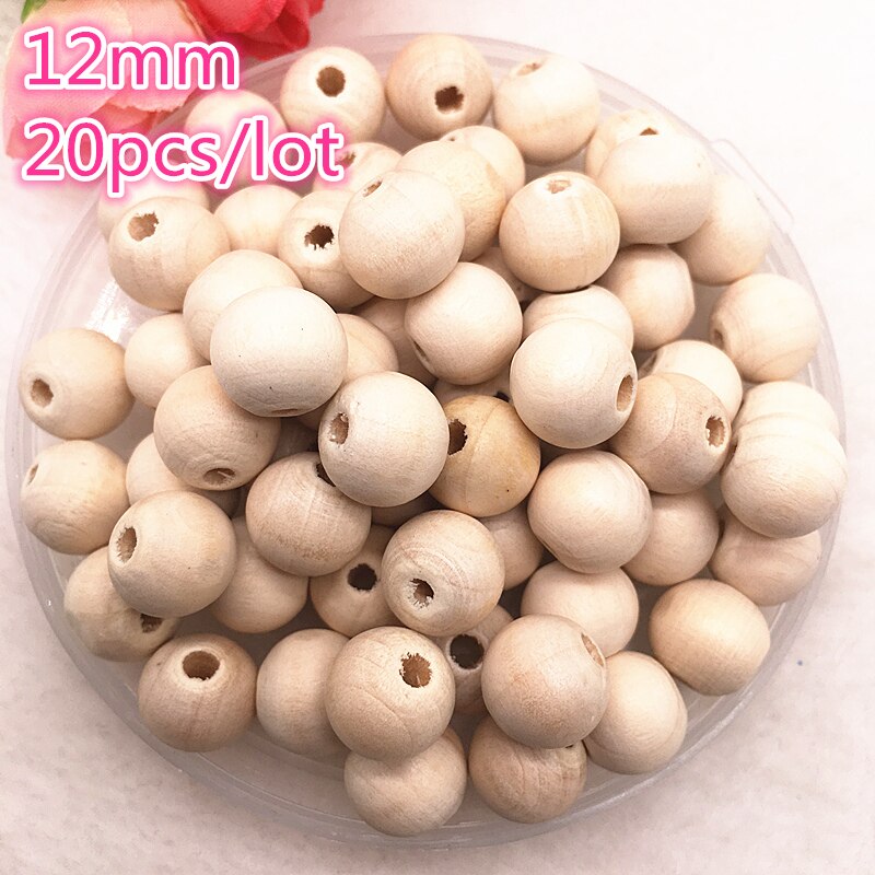 Atacado 4-18mm cor natural contas de madeira solta espaçador grânulos para fazer jóias diy pulseira colar: 12mm(20pcs)