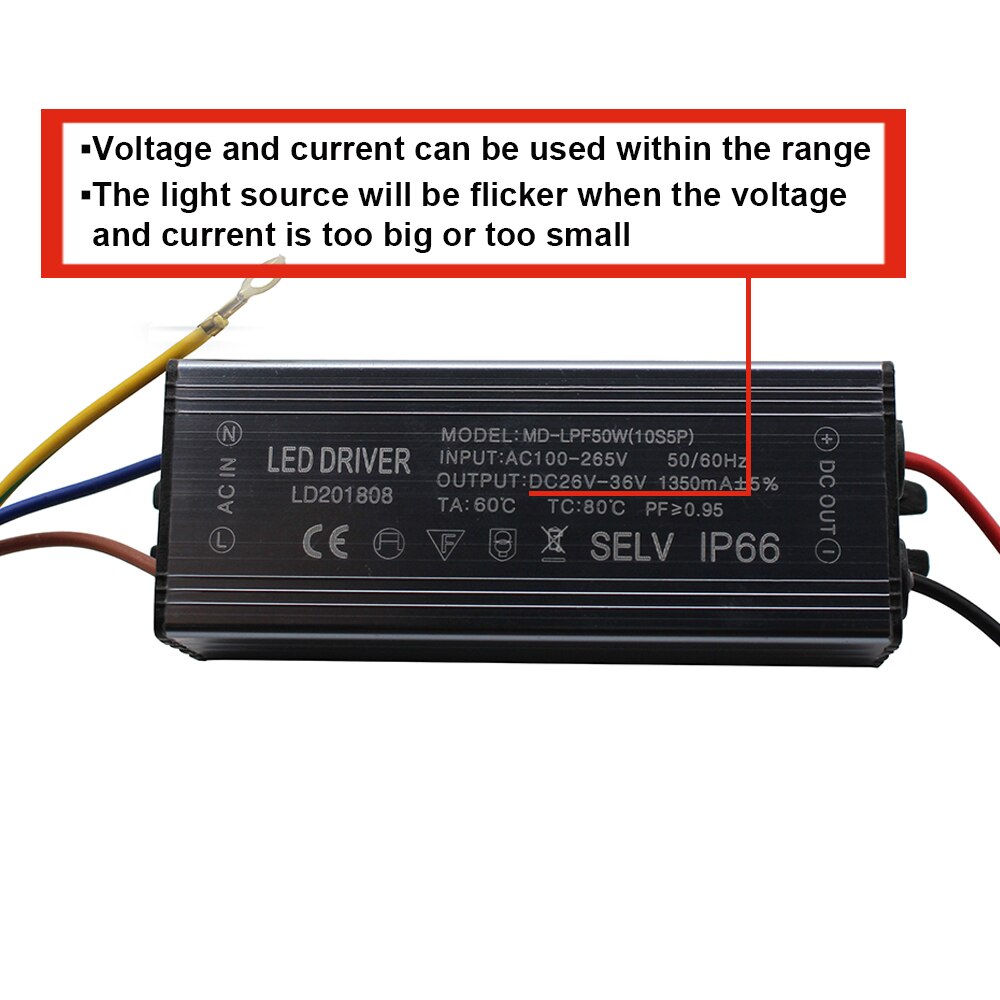LED Driver 50W - 1350mA - AC 100-265V - IP66 Vattentät - Aluminium Strömförsörjning