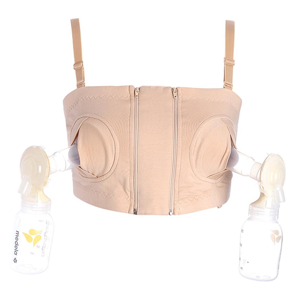 Women Hands-Free Maternity Breast Pump Bra Breastfeeding Nursing Bra Pumping Milk Bra Cotton: Nude / XL