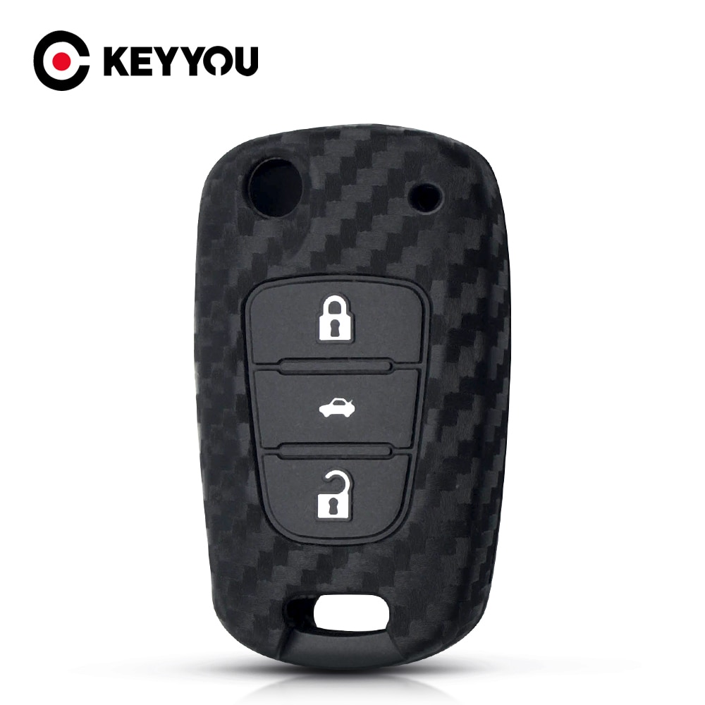 Keyyou Carbon Fiber Siliconen Autosleutel Case Beschermende Huid Cover Voor Hyundai I30 IX35 Voor Kia K2 K5 Fob 3 knoppen