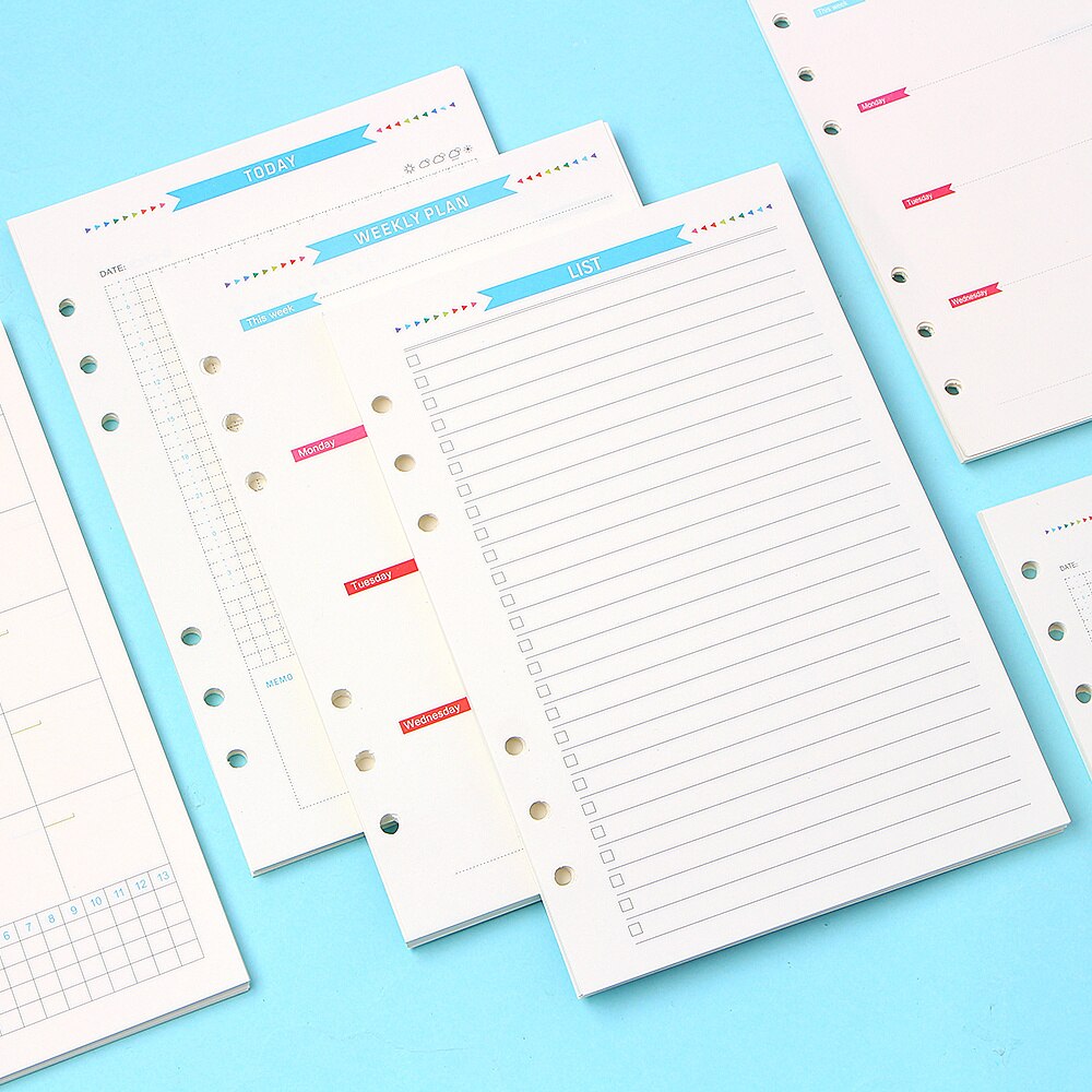 Agenda en espiral con 6 agujeros, planificador con papel interno, diario semanal, Plan mensual para hacer lista, página colorida para cuaderno de hojas sueltas A6/A5