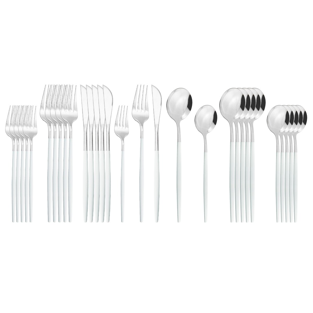 30Pcs White Gold Cutlery Set Stainless Steel Dinnerware Set Knife Fork Spoons Tableware Set Home Kitchen Flatware Silverware Set: White Silver
