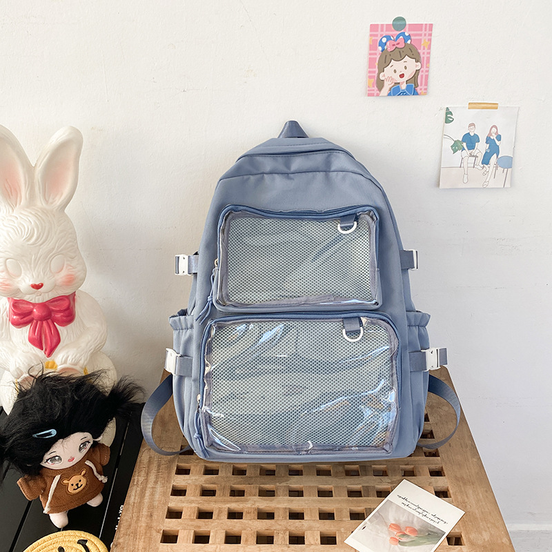 Japanese Kawaii Itabag Women Transparent Backpack Women Large Capacity Ita Backpack School Bags For College Student JK: Blue
