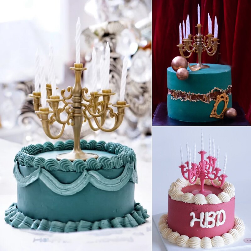 Candelabros de plástico HeyMamba para decoración superior de pastel con vela para niños y adultos, juego de candelero colorido para fiestas de cumpleaños