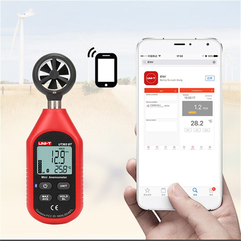 UNI-T Wind Speed Meter UT363BT Digital Bluetooth Pocket Size Anemometer Measurement Thermometer Mini Wind Meter Anemometer