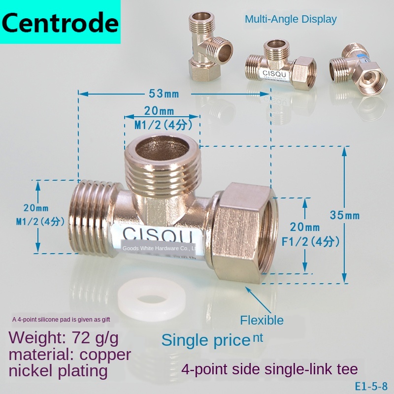 1/2IN copper joints, inside and outside ribbons, live elbow, three-way heating, natural gas, solar water heating pipe fittings: 72g 4 points copper