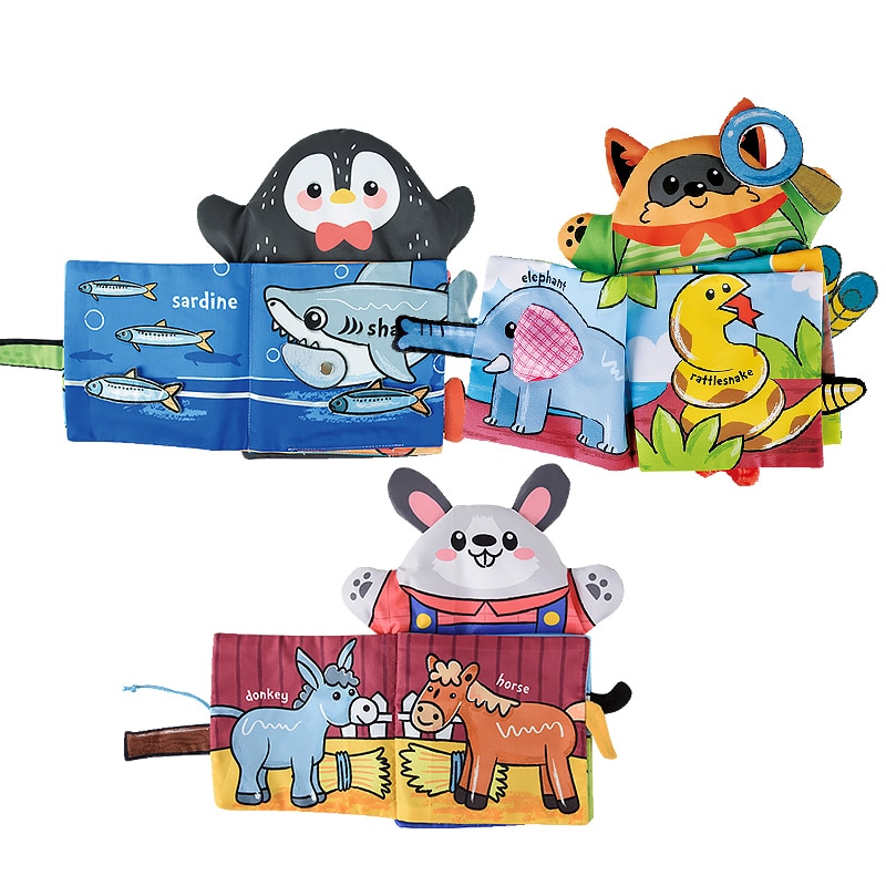 Marionnettes à main pour enfants, jouets pour bébés de 0 à 12 mois, marionnettes à main en peluche, jouets en peluche pour tout-petits, livre en tissu doux pour nouveau-nés