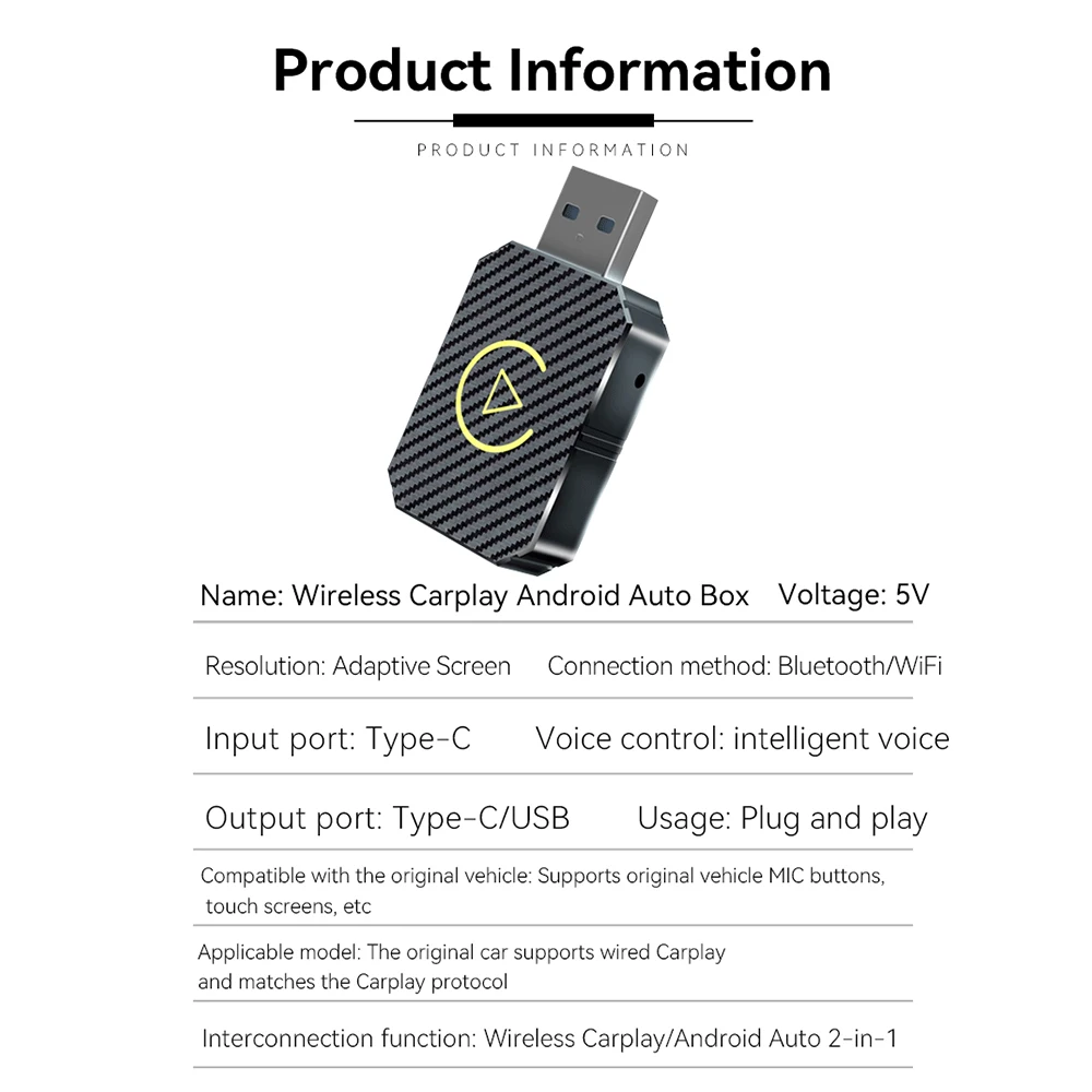 2 in 1 trådlös carplay-adapter och android mini-auto trådlös adapter , 5 ghz wifi typ-c/usb plug & play carplay trådlös adapter