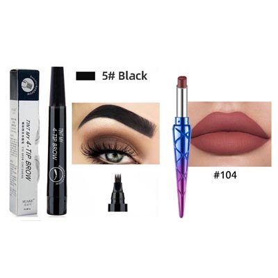 2 stk øjenbrynspen vandtæt fire-klø øjenbryn nuance makeup fire farver øjenbryn blyant brun sort: 05-104