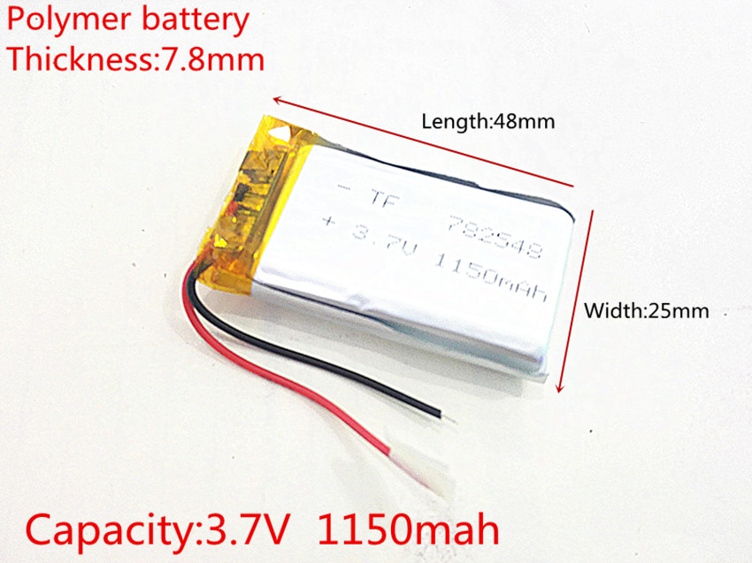 li-po 3.7V 1150mAh 782548 Lithium Polymer LiPo Rechargeable Battery ion cells For Mp3 Mp4 Mp5 DIY PAD DVD E-book headset