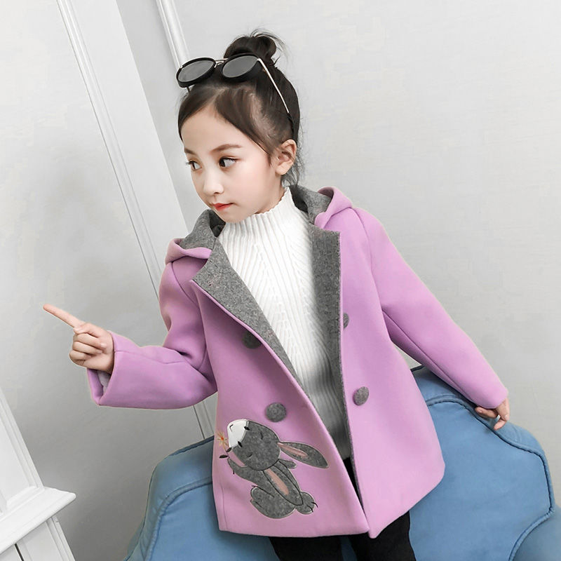 Meisjes wollen jas herfst en winterkleding meisjes lange kinder casual herfst en winter wollen bovenkleding