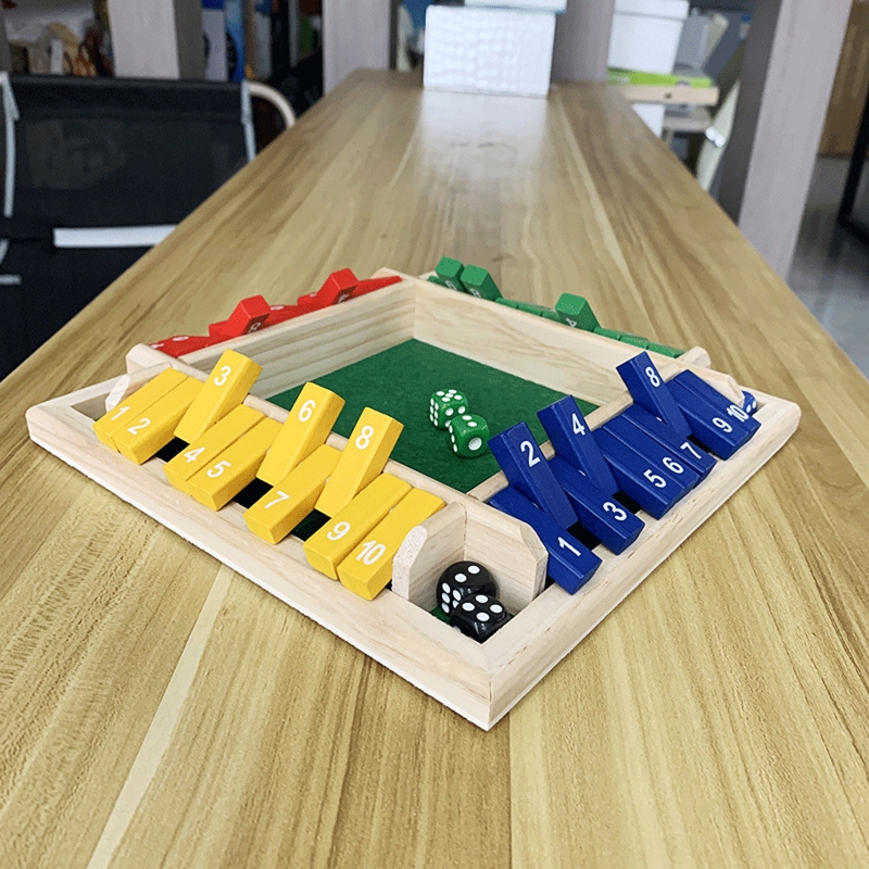 Classic Game Shut the Box Bar Toy w/ 8 Dice 10 Digital Tile for Party Desktop Men Women Interaction Family Gathering Toy