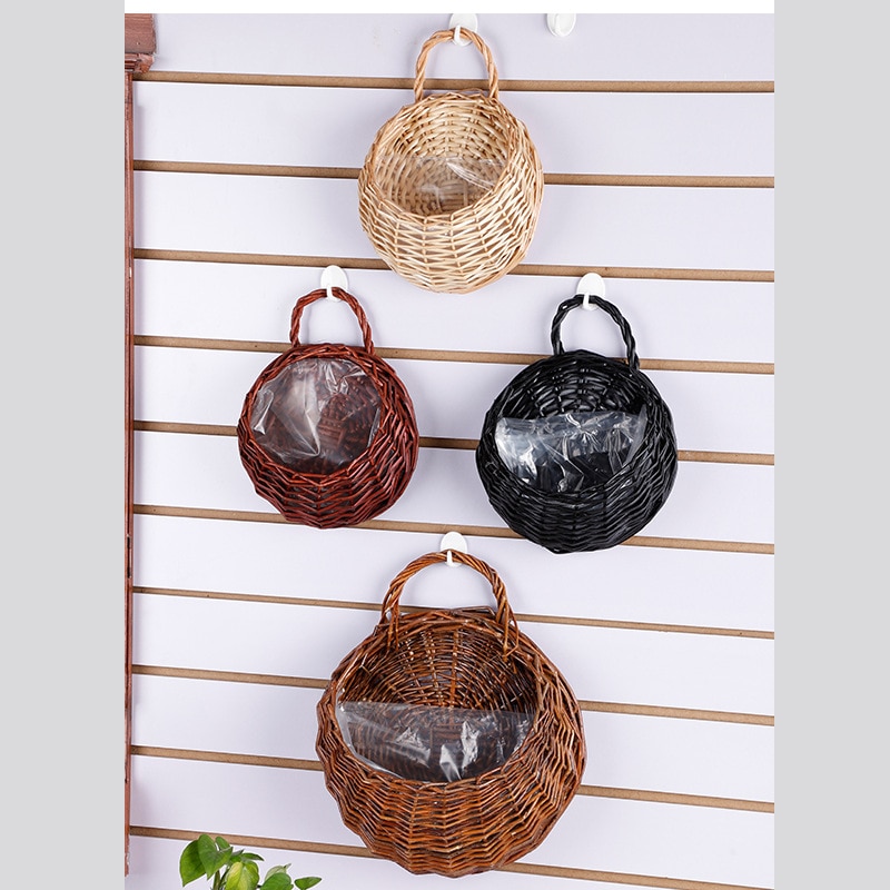 Mão feita de vime ao ar livre flor rack parede pendurado cesta de jardim cesta de flor de vime pendurado ninho decoração para casa
