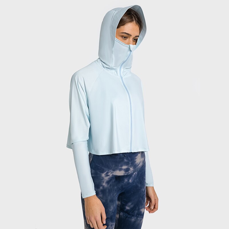 ABS LOLI frauen voll Postleitzahl UPF 50 + Sonnenschutz Hoodie Jacke Wandern Radfahren Lange Hülse Sonne Hemd Mit daumen Löcher Yoga Hemden