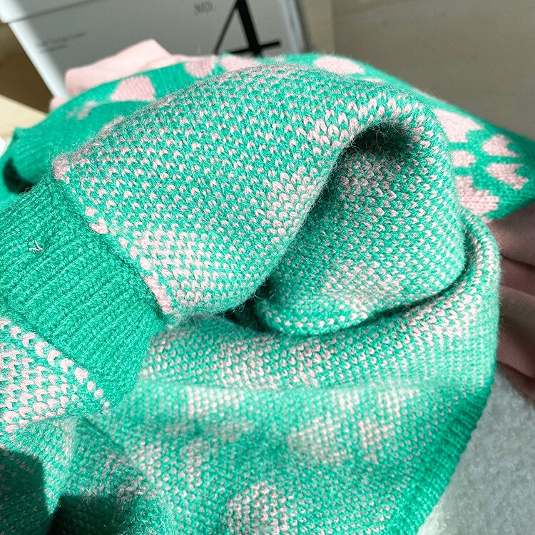 Meisjes Leuke Strik Patroon Knitwear Kids Warme Zachte Groene Jacquard Vest