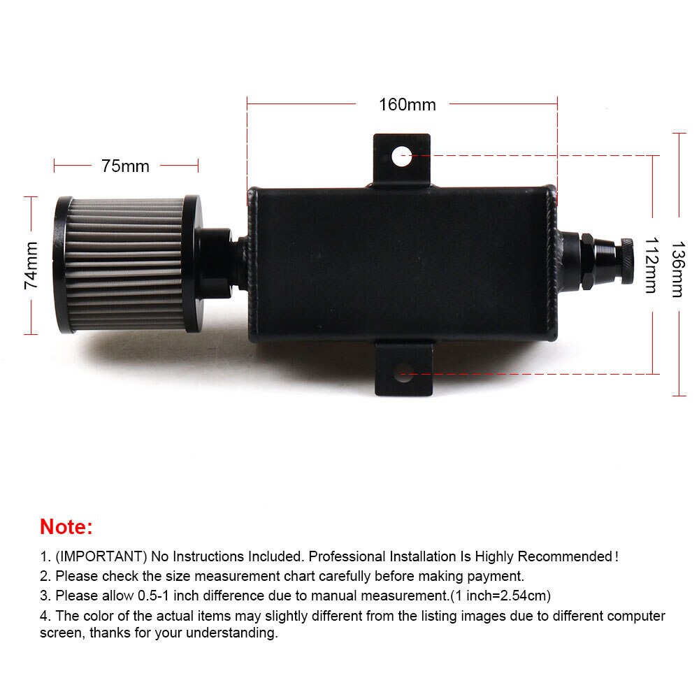 Tanque de combustible Universal para coche, lata de captura de aceite de aluminio de 1L, con respirador y drenaje de filtro