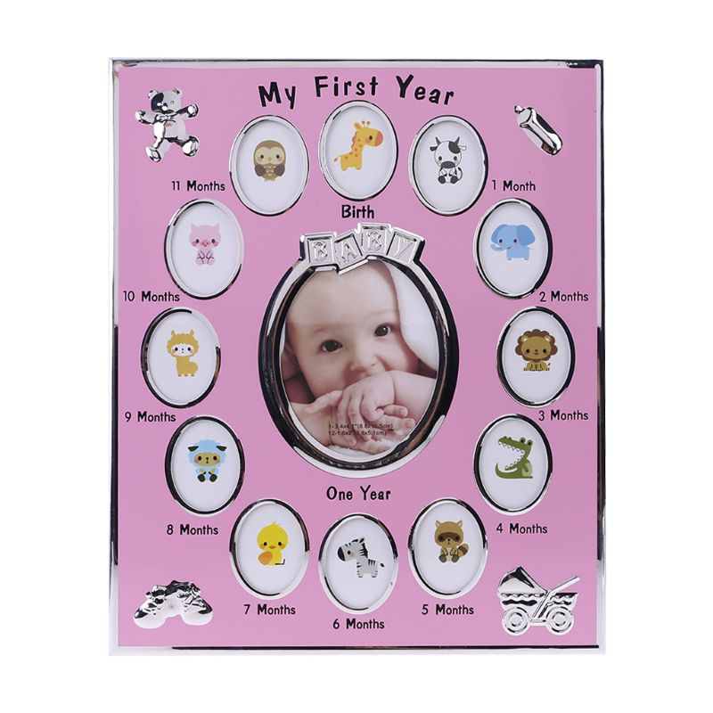 Baby Photo Frame My First Year Picture 12 Months Frame Kids Birthday Home Decoration Family Ornaments: Pink