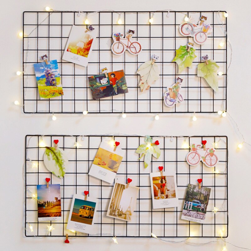 Support mural en fer nordique Ins décoration grille décor cadre Photo carte postale DIY Art mural affichage rangement étagère organisateur SW