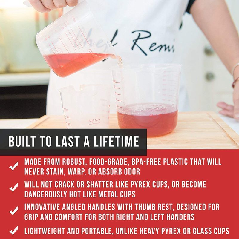 BMBY-3pc Plastic Maatbeker Set Grote 4 Cup, 2 Cup En 1 Cup Capaciteit Bpa Gratis Meten Bekers Met Schuine Grip Essentieel K
