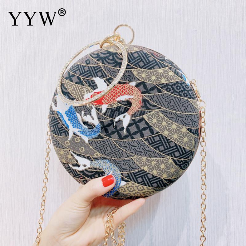 Saco de embreagem de náilon moda crossbody sacos de ombro com corrente bordado padrão peixe bolsa festa à noite embreagem e bolsa 2019: black 1