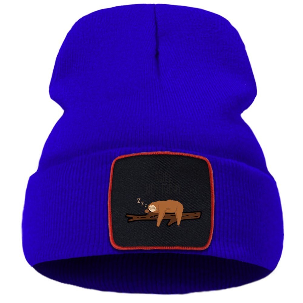 Pas aujourd'hui paresseux Nope Beanie femmes chapeau hiver doux Bonnet tricoté hommes en plein air décontracté Bonnet chapeaux coton rue dessin animé Skullies chapeau: blue6