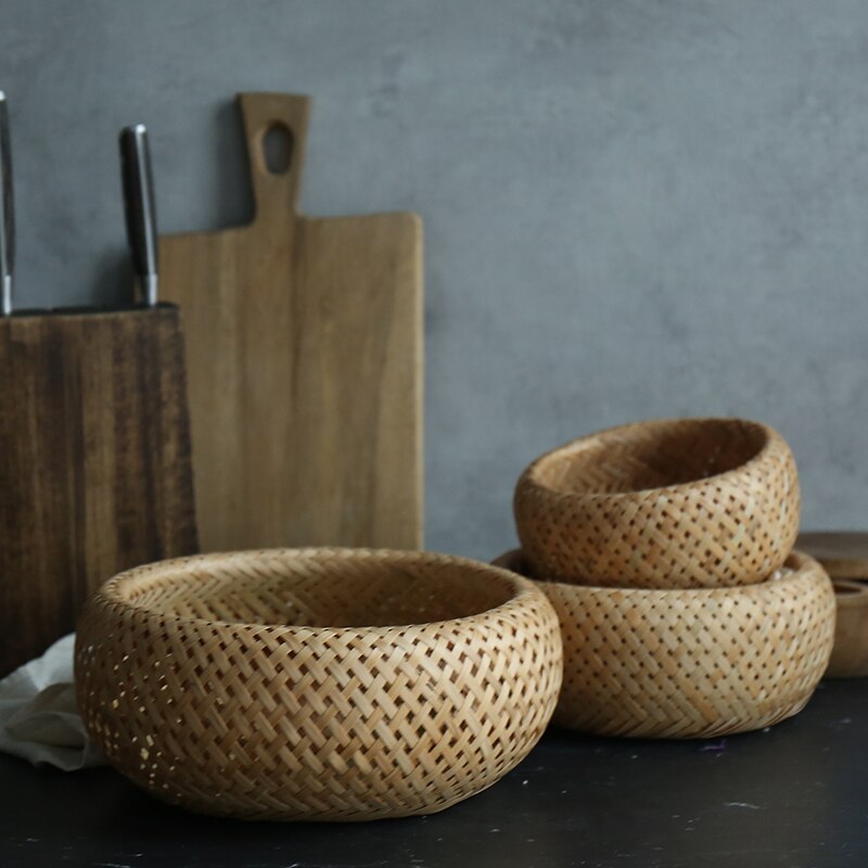 Reusable kitchen double-layer woven bamboo storage basket vegetable storage basket