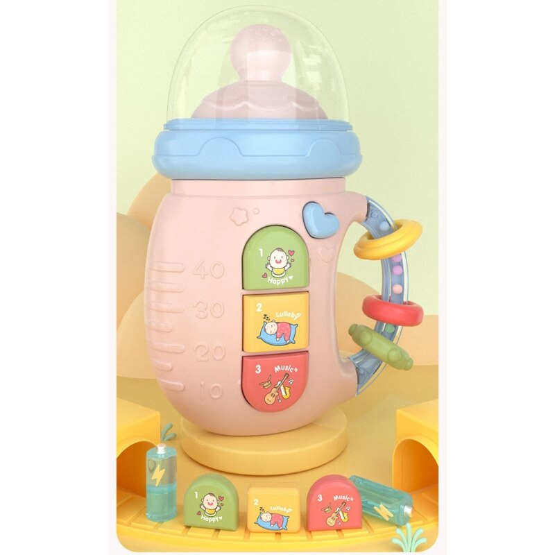 425F Electric Baby Bottle Toddler Rattle Milk Bottle with Light and Music Teether Toy