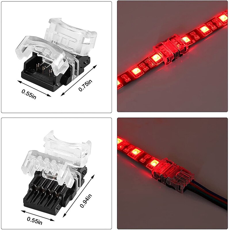 10 Packs 4 Pin LED Strip Connectors,Strip To Strip,Strip To Wire Connector For Waterproof 10Mm RGB 5050 LED Strip Lights