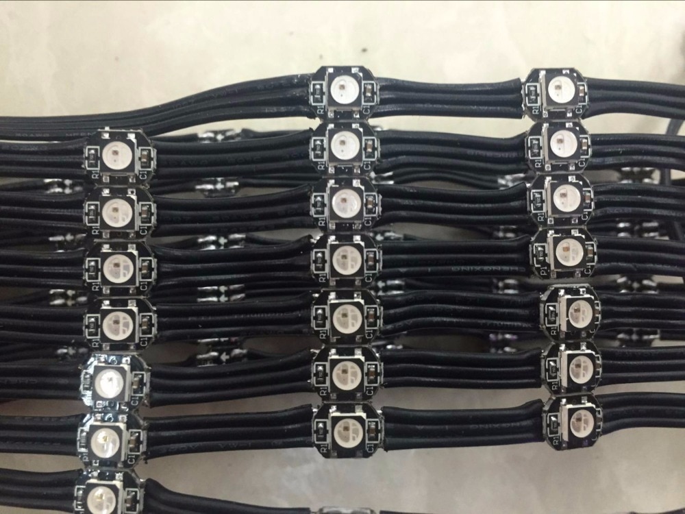 100pcs/string addressable WS2812B RGB led with heatsink;DC5V input;3cm wire spacing;with all black wire and black frame on led