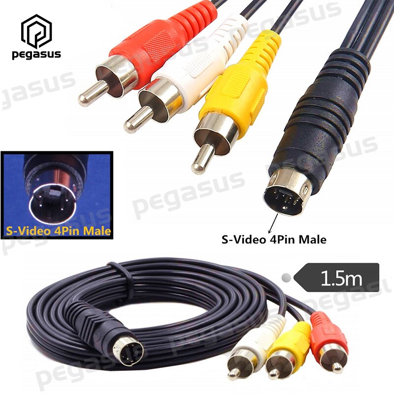 1.5 Meter S-Video 4-Pin Male Naar 3-RCA Mannelijke Plug Rgb Composiet Video Kabel