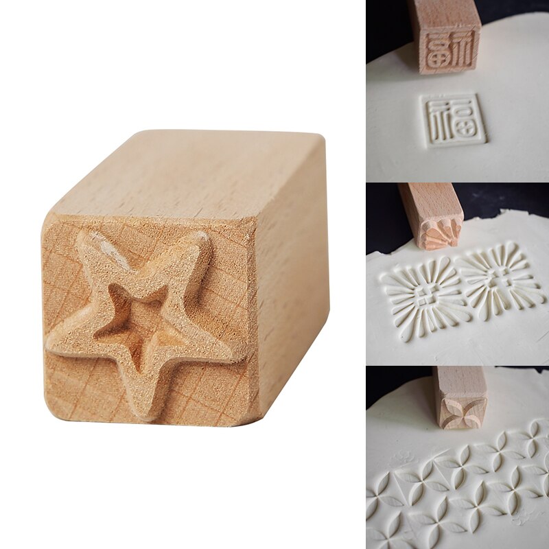 Wooden Stamps Hand Carved For Printing DIY Clay Pottery Printing Blocks Fish Bone / Squirrel / Flower / Deer Clay Tools