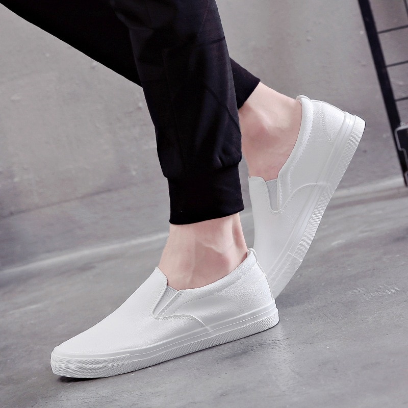 Forår og efterår hvide fritidssko til mænd sneakers loafers herresko street cool fodtøj lejligheder mandesko  u9-08