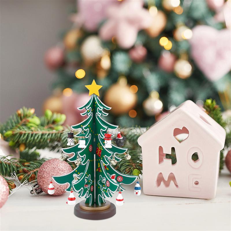 1 set houten kerstboomblokken, kerstboom speelgoedversiering, bureau-ornament, feestelijk rekwisiet voor kinderen