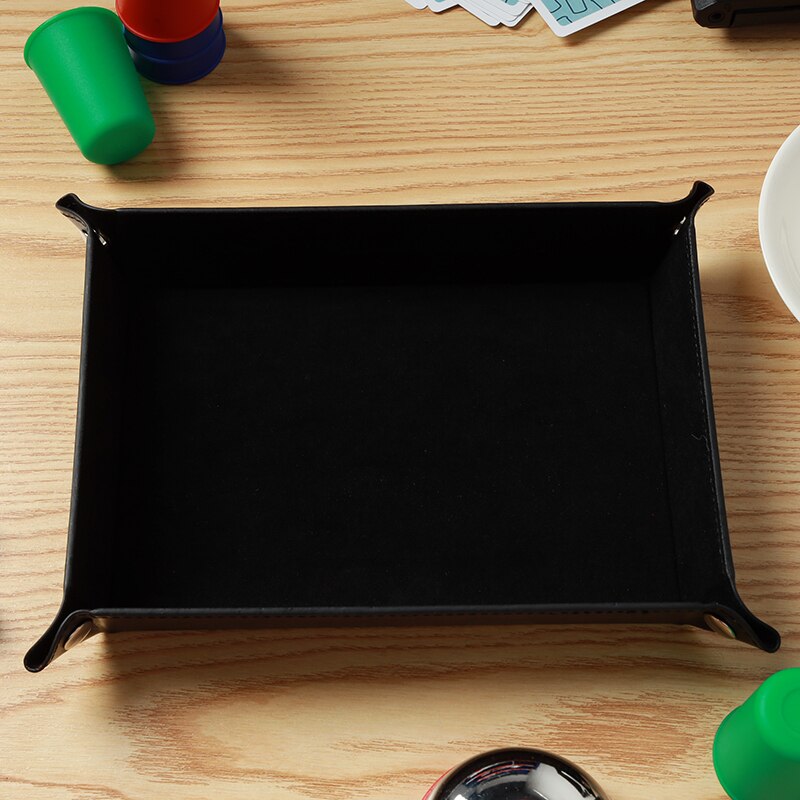 9 Colors Foldable Dice Tray Key Wallet Coin Box Office Desktop Storage Box Bar PU Leather Quadrilateral Club Dice Storage Tool: Black