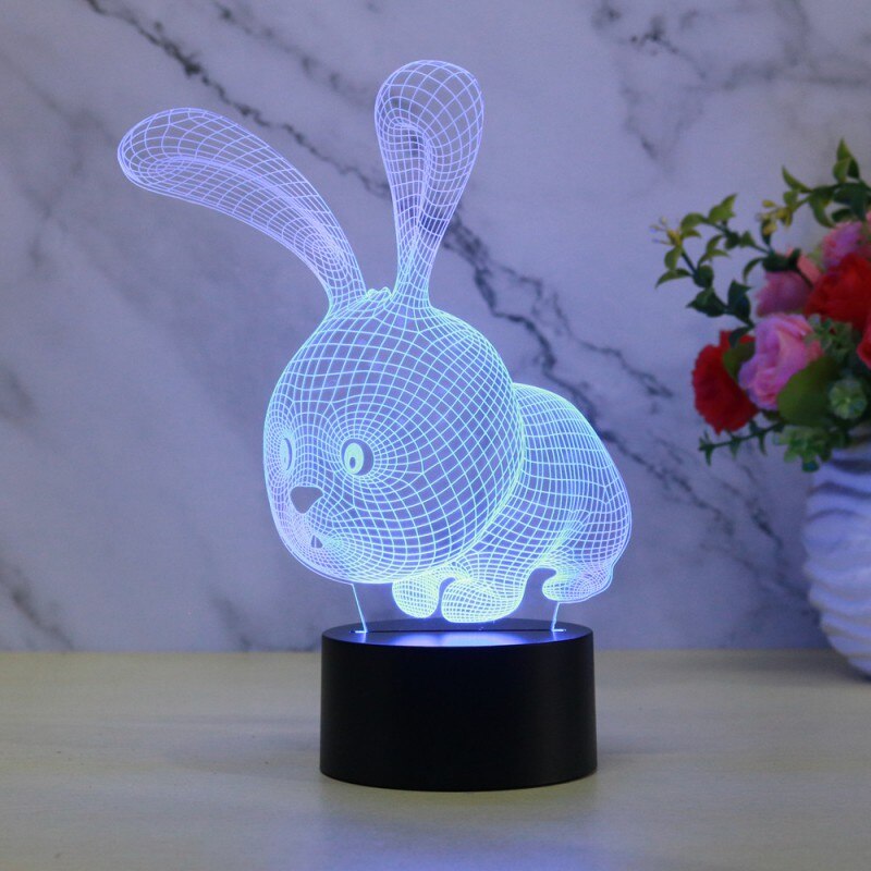 3D Nachtlampje Bunny Konijn Shape Kids Baby Tiener 3D Illusion Lamp Verlichting Decor.