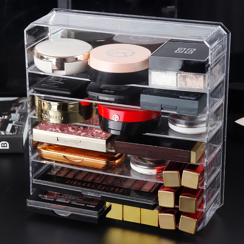 Plastic Transparent Makeup Organizer Storage Box Clarity Cosmetic Makeup Holder Vanity Cabinet Powder Display Shelf