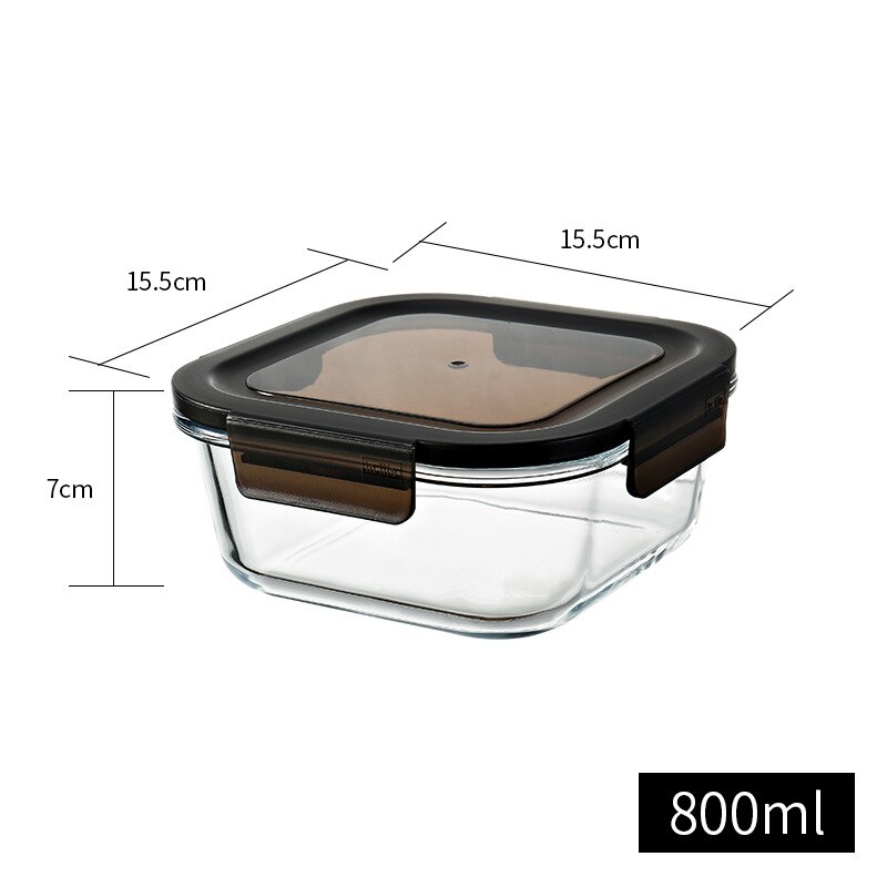 Glass Food Storage Container Microwave Oven Heating Fresh-Keeping Insulation Lunch Box With Cover Refrigerator Storage Box: 800ml