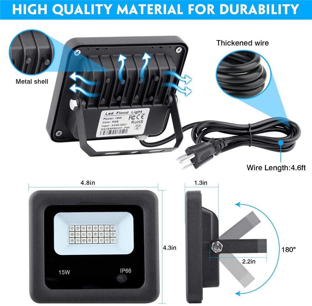 Udendørs rgb led flood lys spotlight 15w 25w 35w a... – Grandado
