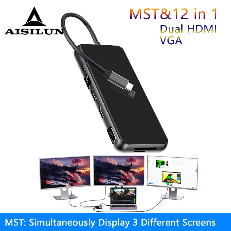 Mst usb c portátil docking station usb 3.0 hdmi vga rj45 pd hub usb para portátil macbook pro hp dell superfície lenovo samsung doca