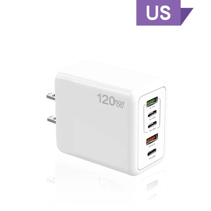 120W 5 Port USB Charger Type C QC 3.0 Fast Charging Mobile Phone Wall Adapter EU/US/UK Plug for iPhone 15 Samsung Xiaomi Huawei: BR