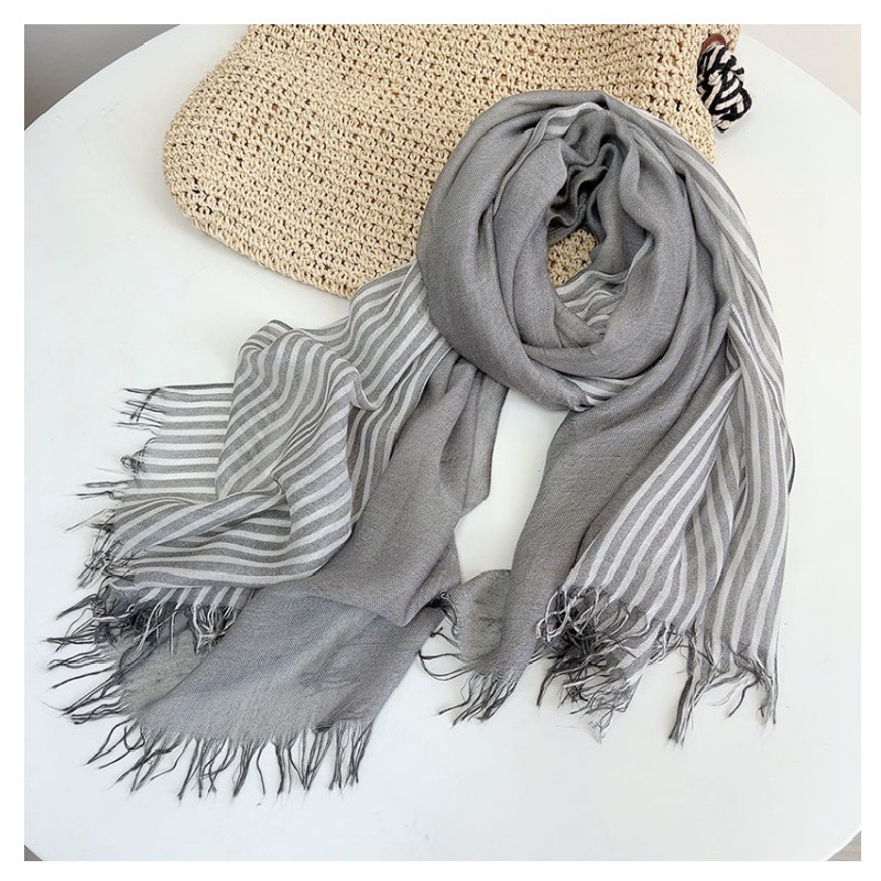 Bufanda a rayas Modal para hombres y mujeres, mantiene el calor, suave, amigable con la piel, Otoño e Invierno: Gris claro