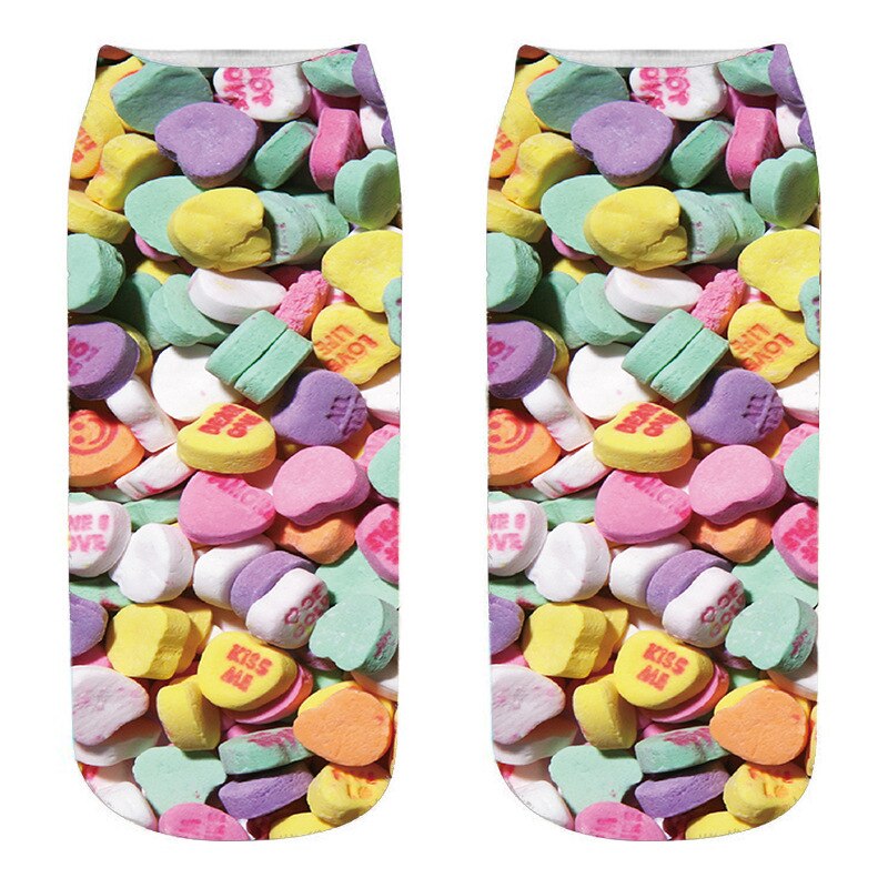 Calcetines de algodón con estampado 3D de comida para mujer, calcetín tobilleros de corte bajo, divertido, hamburguesa, patatas fritas, fruta, piruleta, Harajuku